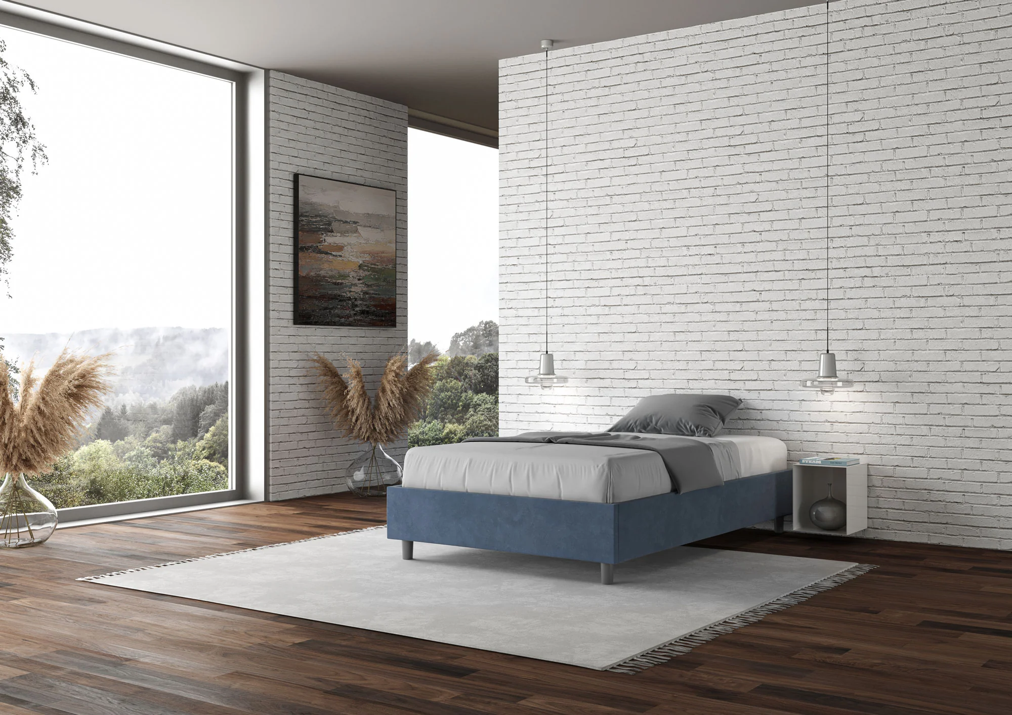 Letto singolo contenitore imbottito 100x190 microfibra Azelia - Image 55