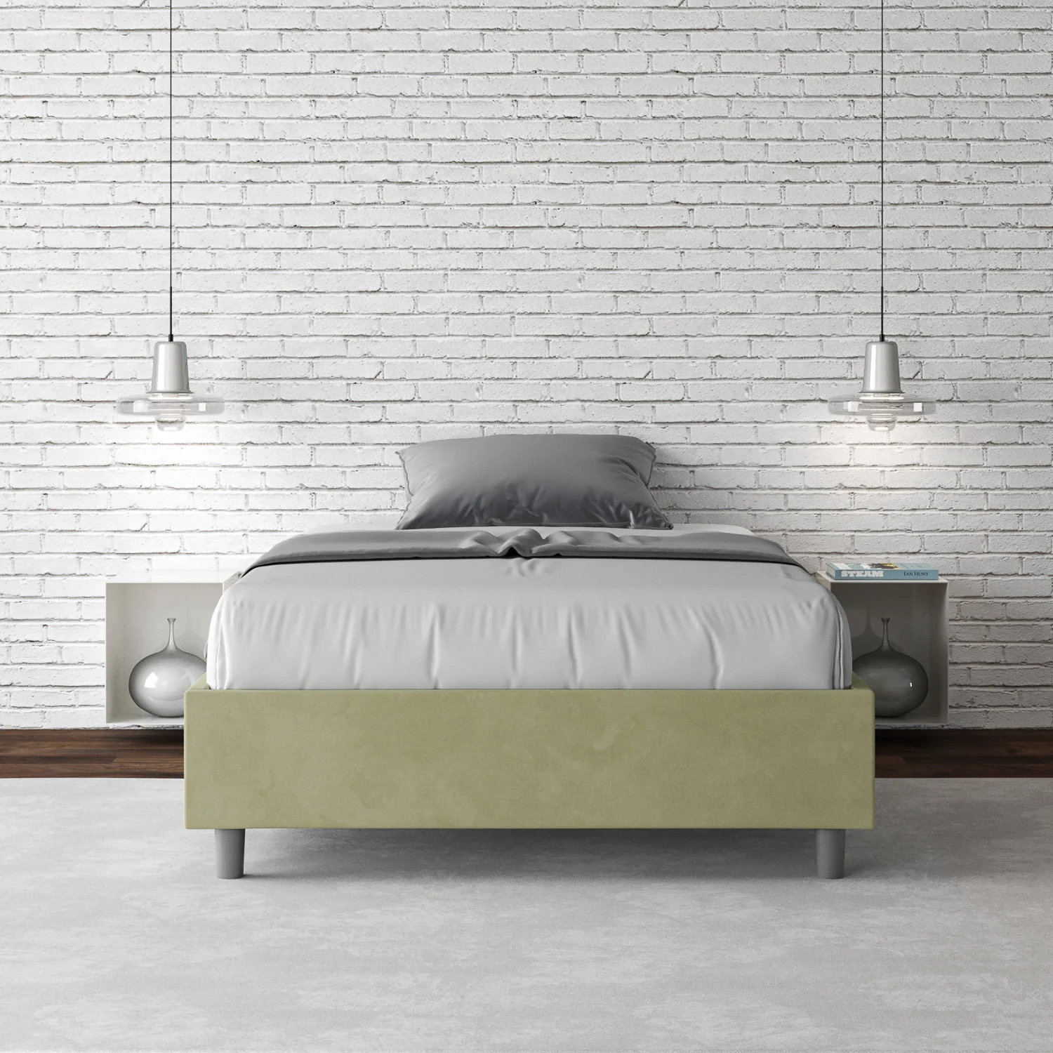 Letto singolo contenitore imbottito 100x190 microfibra Azelia - Image 57