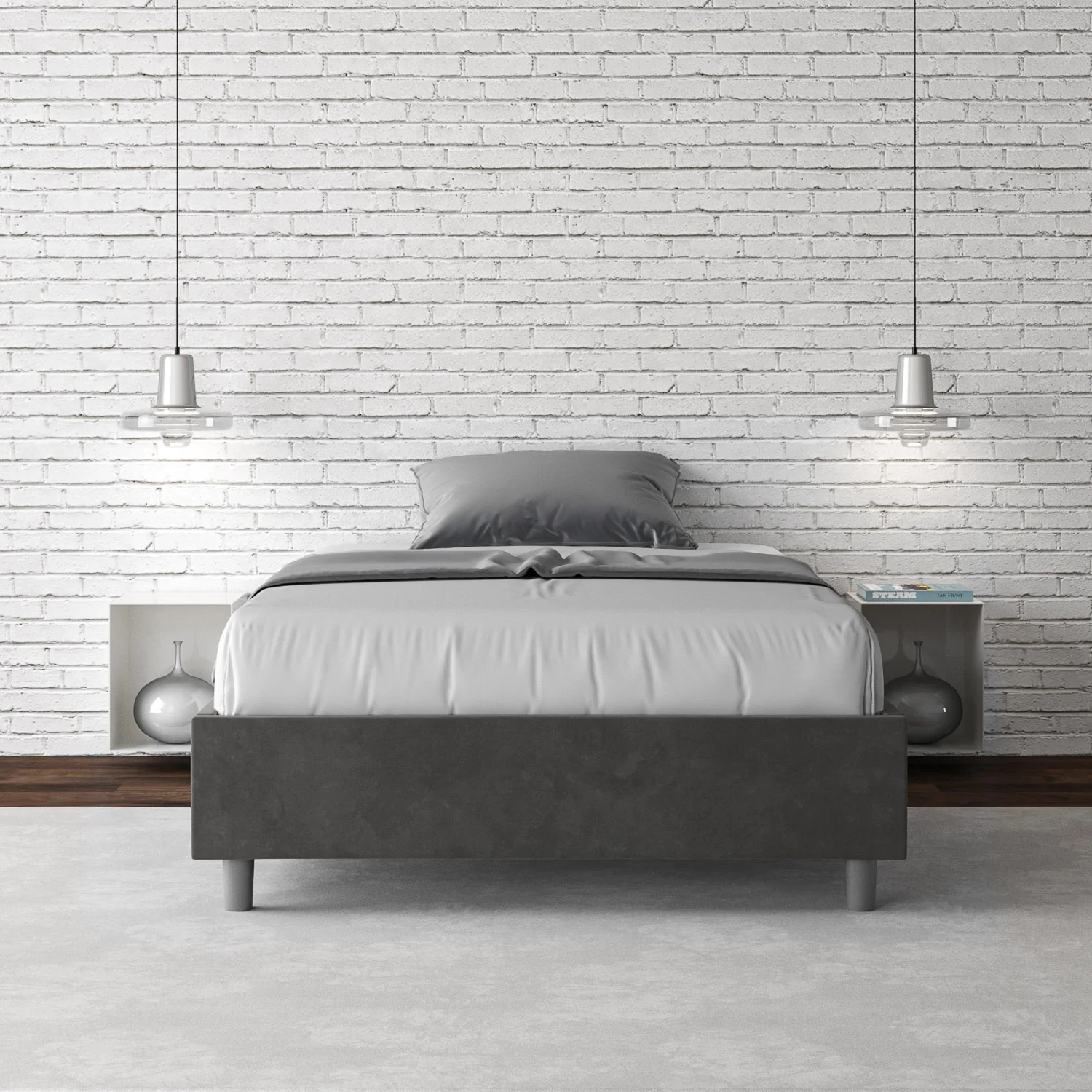 Letto singolo contenitore imbottito 100x190 microfibra Azelia - Image 65