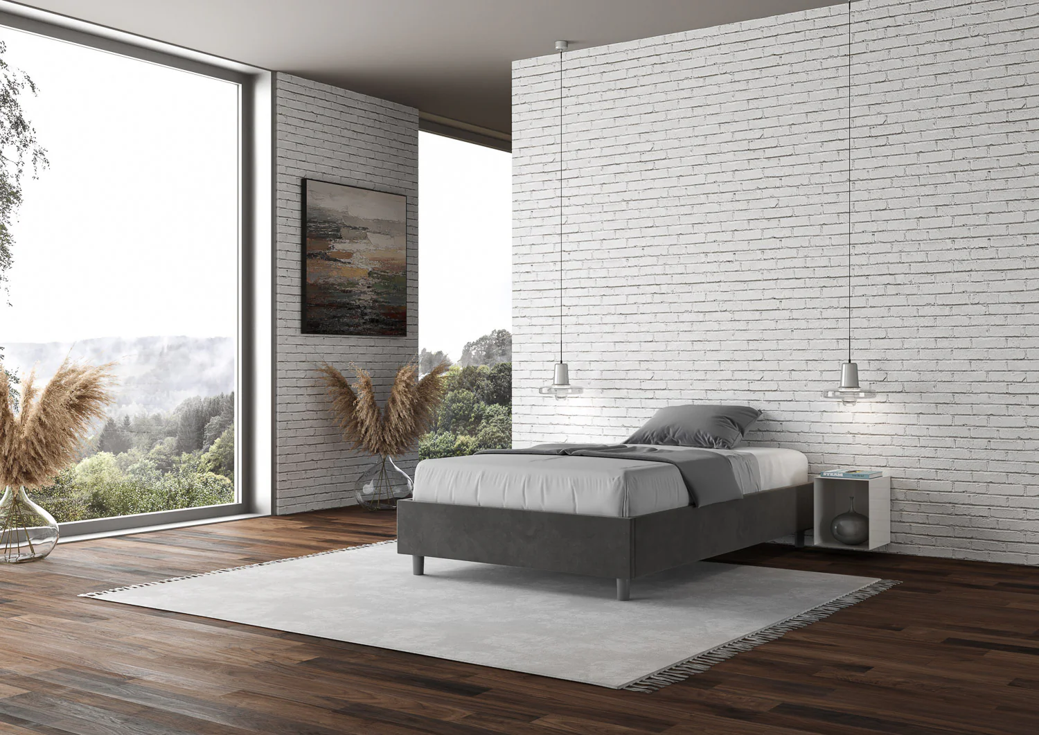Letto singolo contenitore imbottito 100x190 microfibra Azelia - Image 67