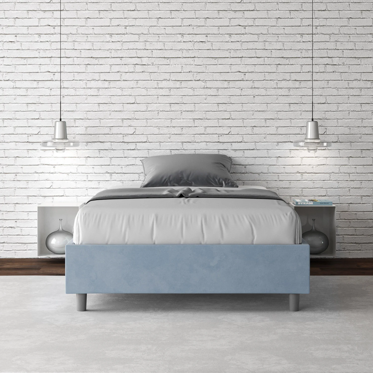 Letto singolo contenitore imbottito 100x190 microfibra Azelia - Image 73