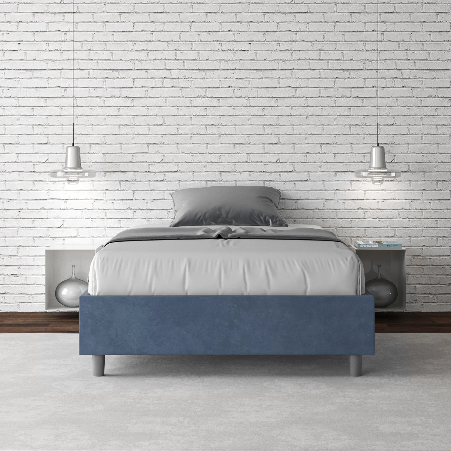 Letto singolo contenitore imbottito 100x190 microfibra Azelia - Image 81
