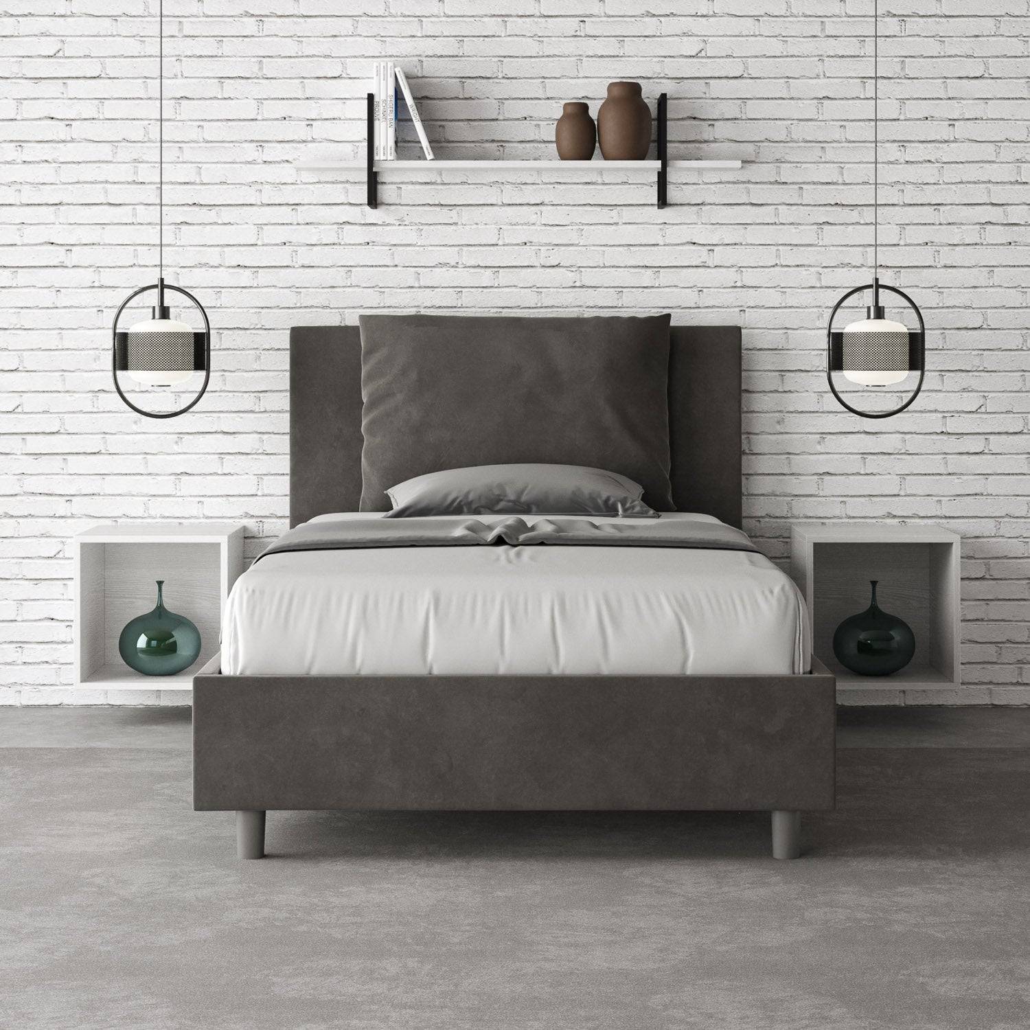 Letto singolo contenitore imbottito 100x200 microfibra Antea - Image 2