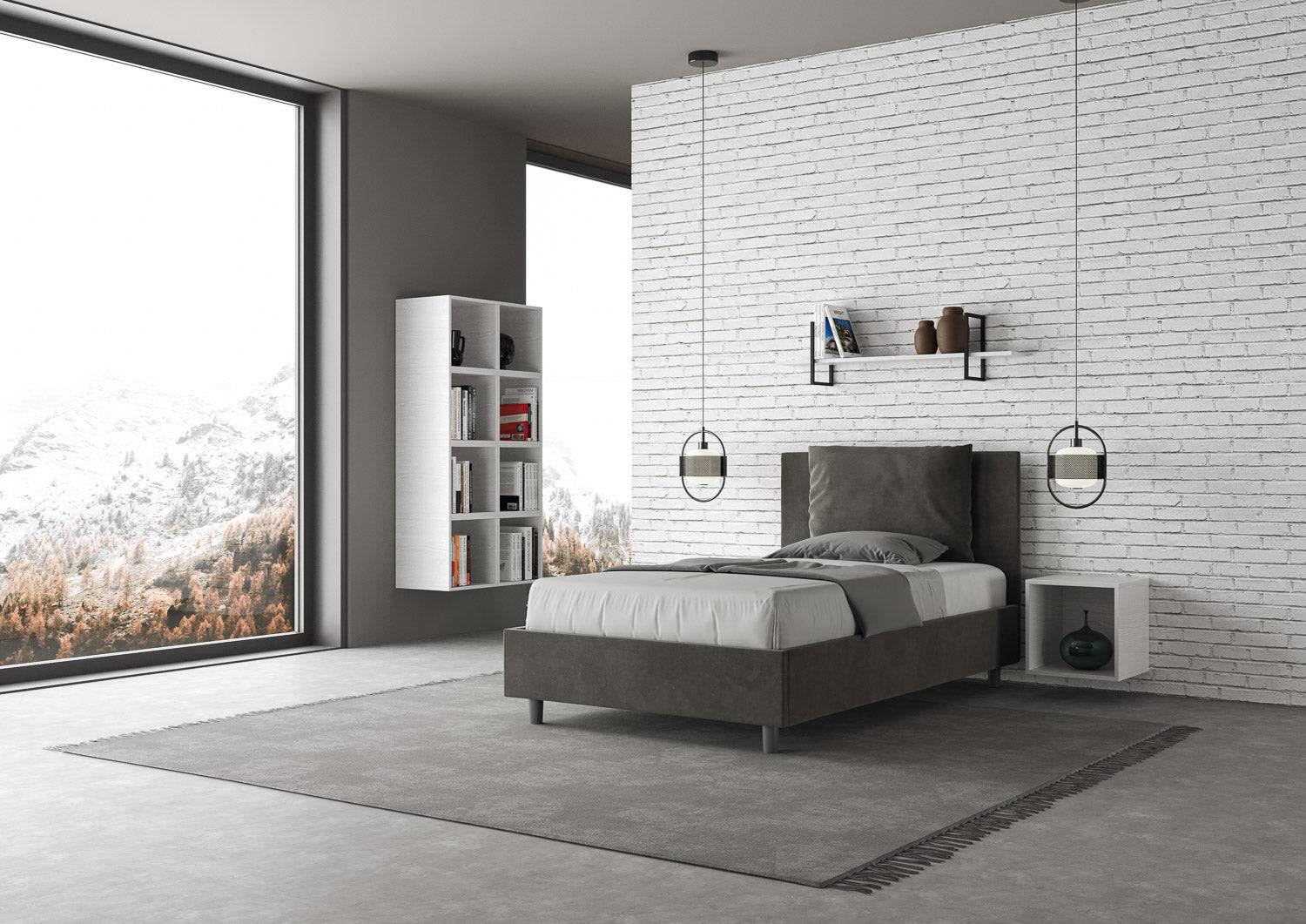 Letto singolo contenitore imbottito 100x200 microfibra Antea - Image 4