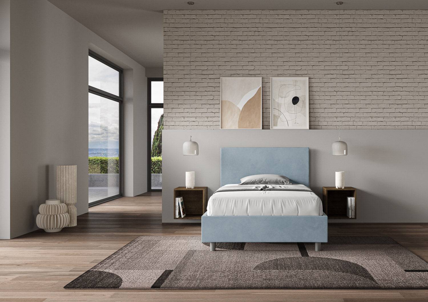 Letto singolo contenitore imbottito 100x210 microfibra Adele - Image 13