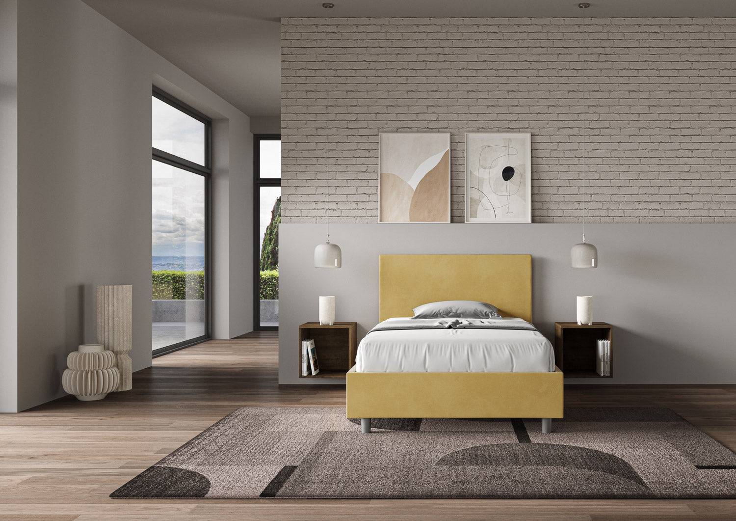 Letto singolo contenitore imbottito 100x210 microfibra Adele - Image 17