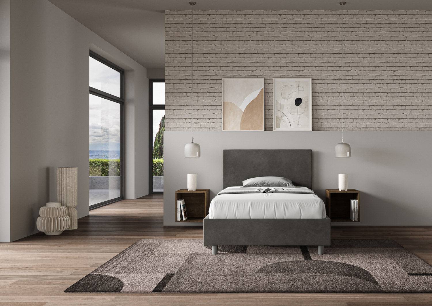 Letto singolo contenitore imbottito 100x210 microfibra Adele - Image 3