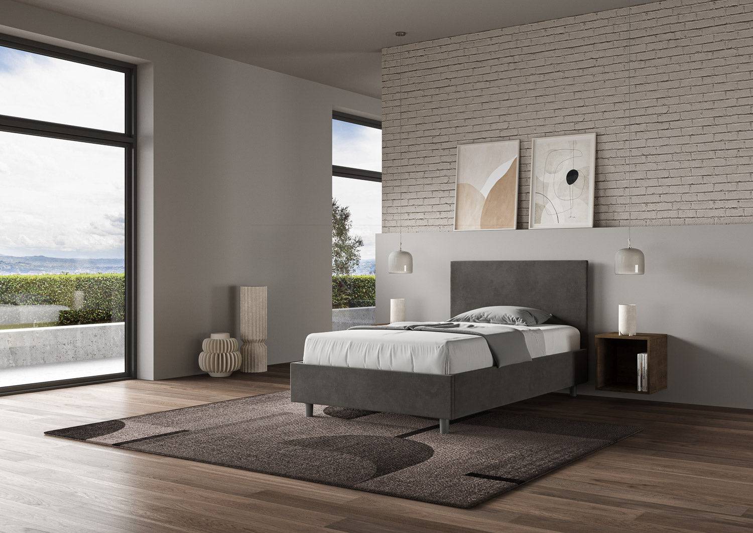 Letto singolo contenitore imbottito 100x210 microfibra Adele - Image 4