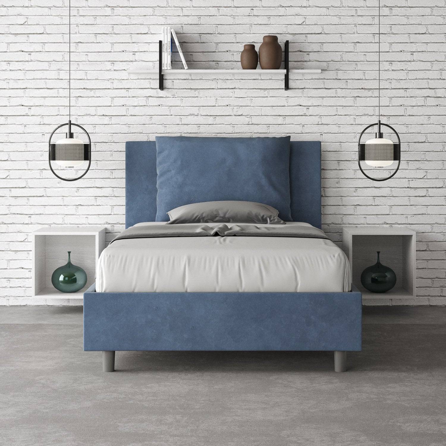 Letto singolo contenitore imbottito 100x210 microfibra Antea - Image 18