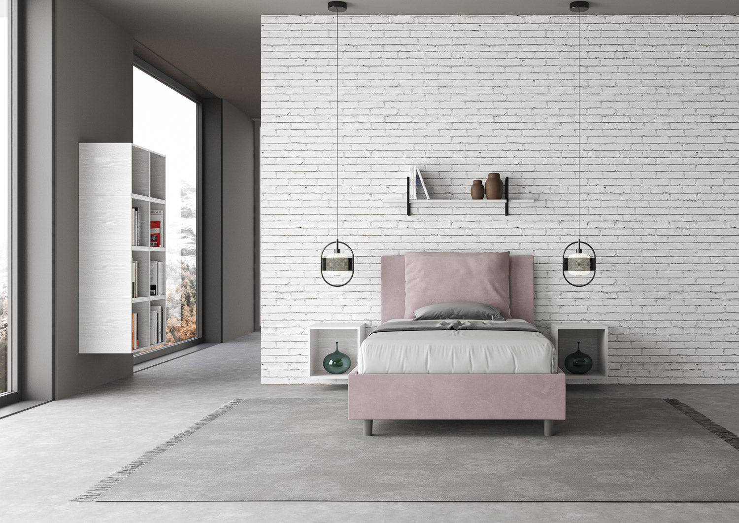 Letto singolo contenitore imbottito 100x210 microfibra Antea - Image 22