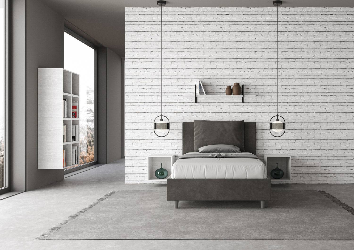 Letto singolo contenitore imbottito 100x210 microfibra Antea - Image 3