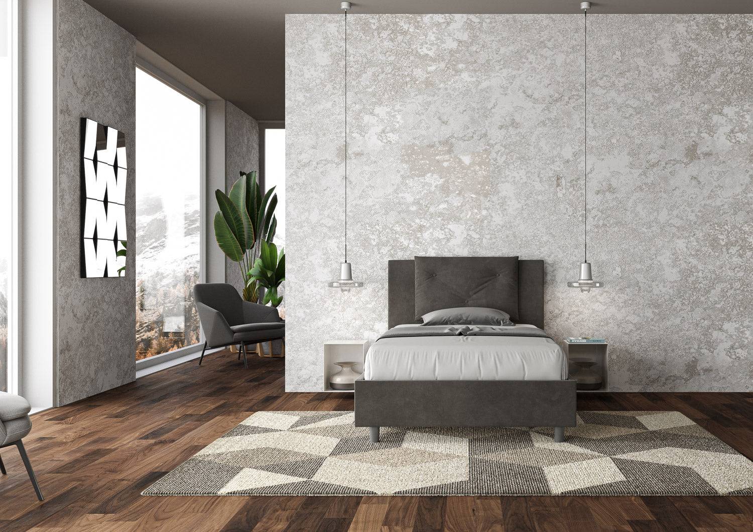 Letto singolo contenitore imbottito 100x210 microfibra Appia - Image 3