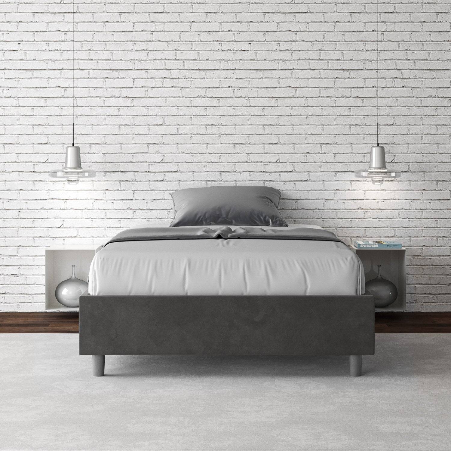 Letto singolo contenitore imbottito 100x210 microfibra Azelia - Image 2