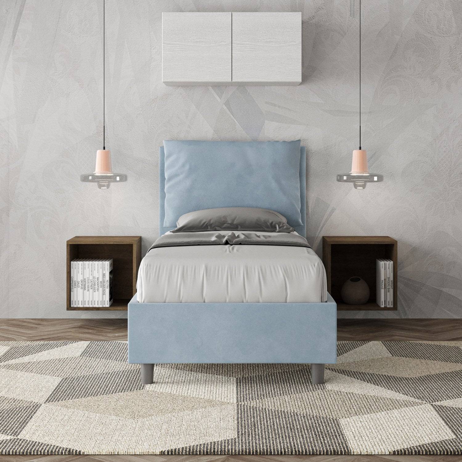 Letto singolo contenitore imbottito 90x190 microfibra Antea - Image 12