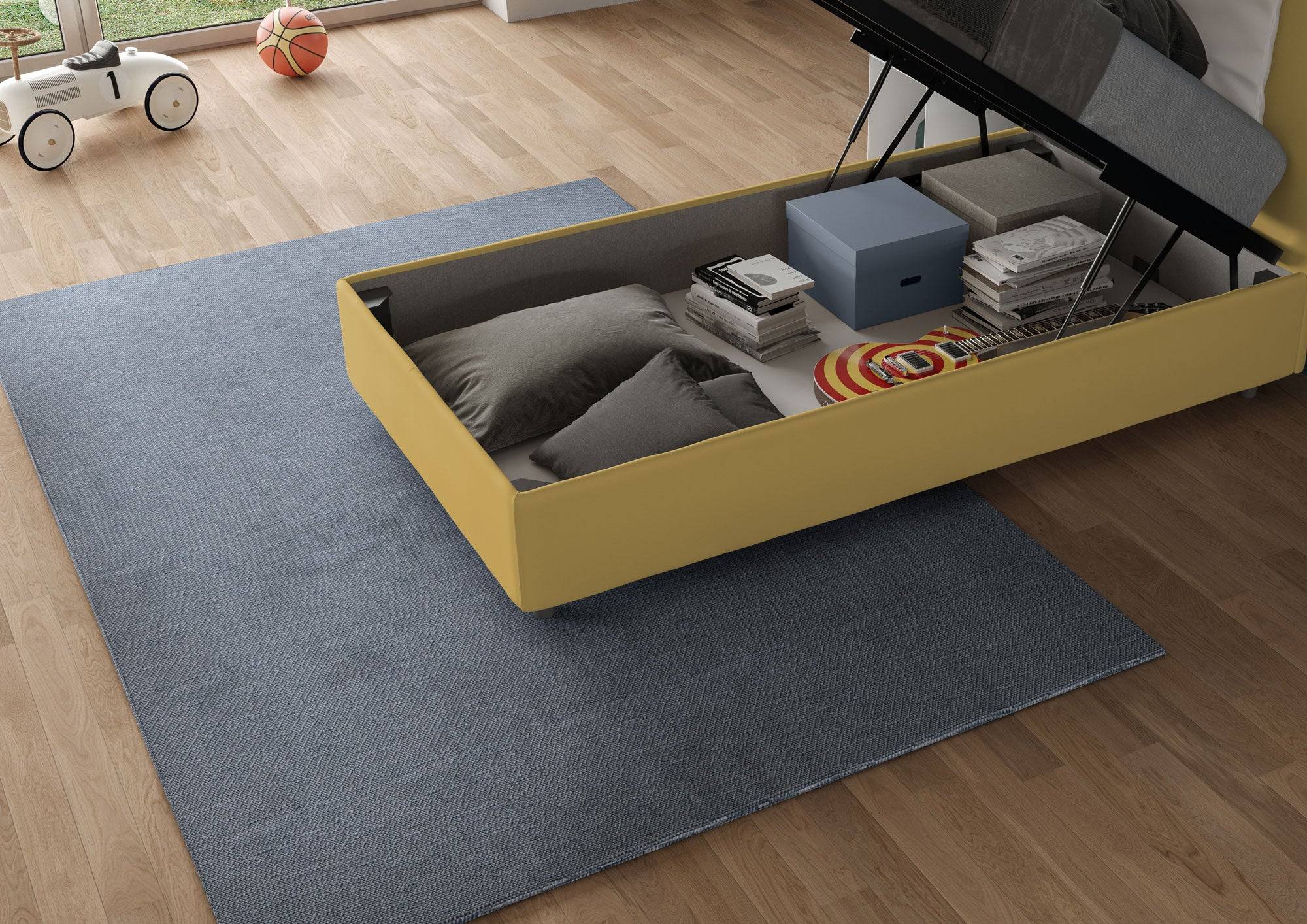 Letto singolo contenitore imbottito 90x190 microfibra Antea - Image 17