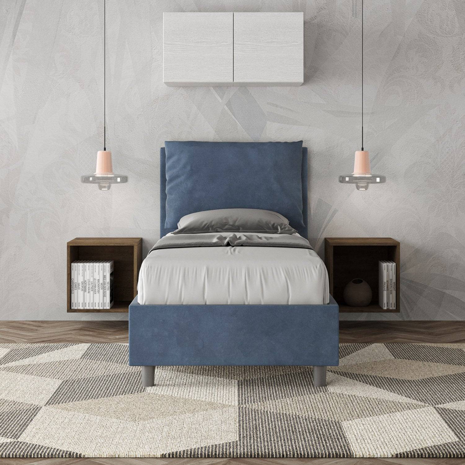Letto singolo contenitore imbottito 90x190 microfibra Antea - Image 19