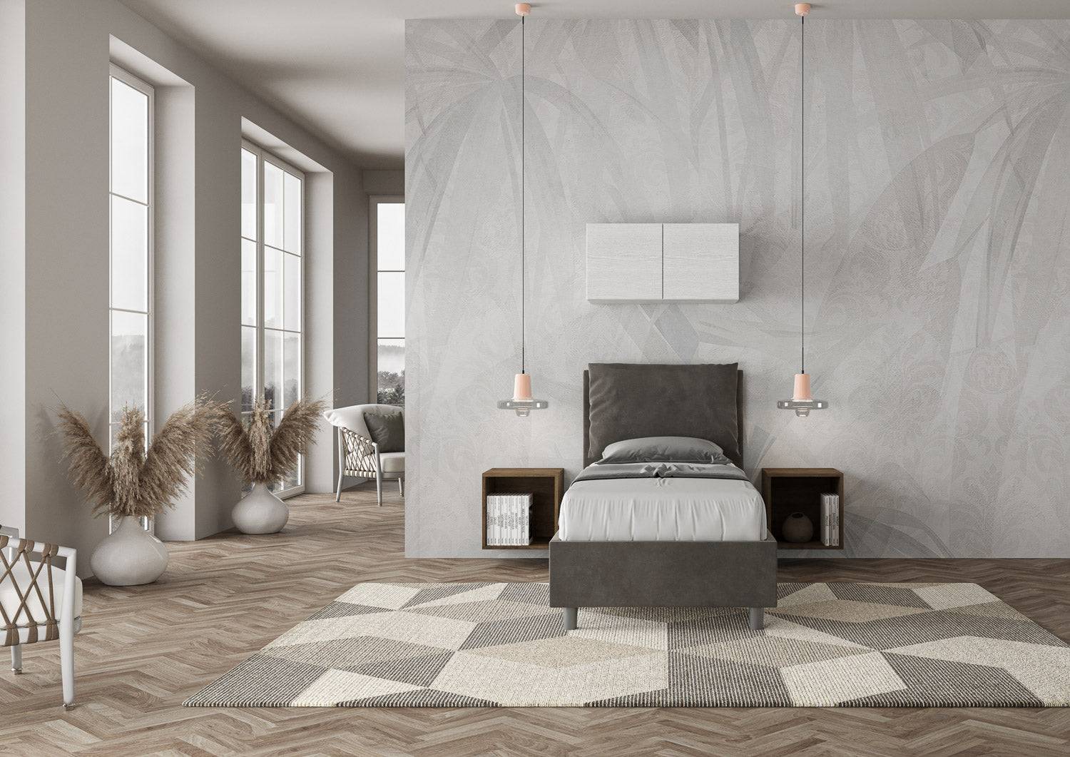 Letto singolo contenitore imbottito 90x190 microfibra Antea - Image 3