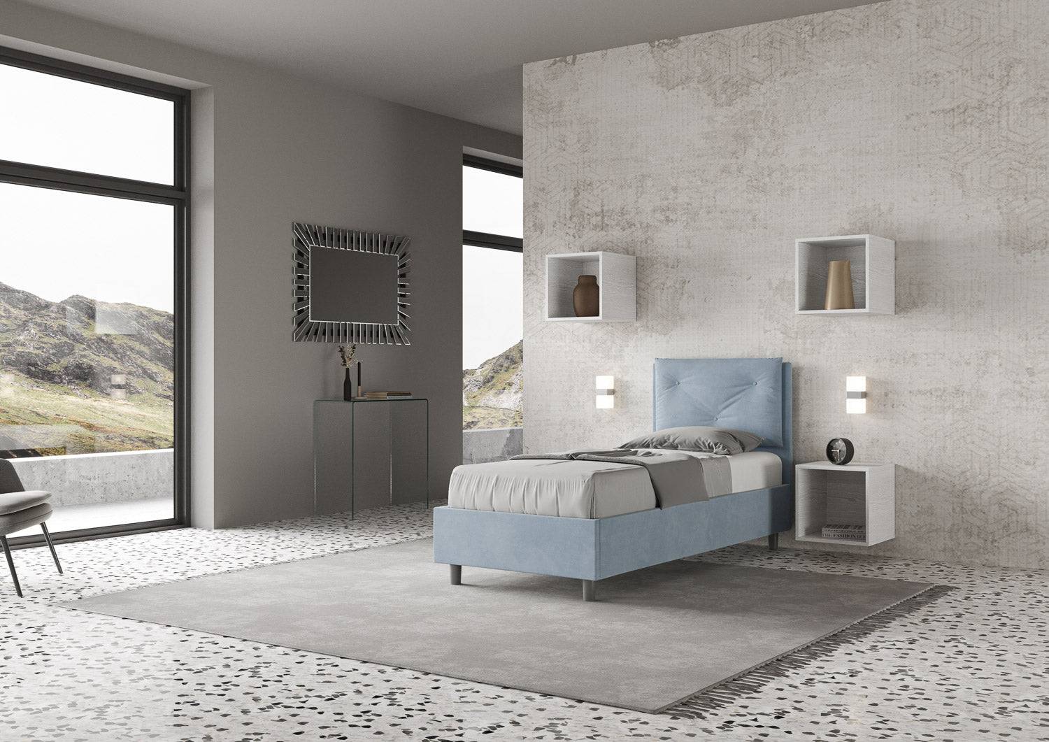 Letto singolo contenitore imbottito 90x190 microfibra Appia - Image 13