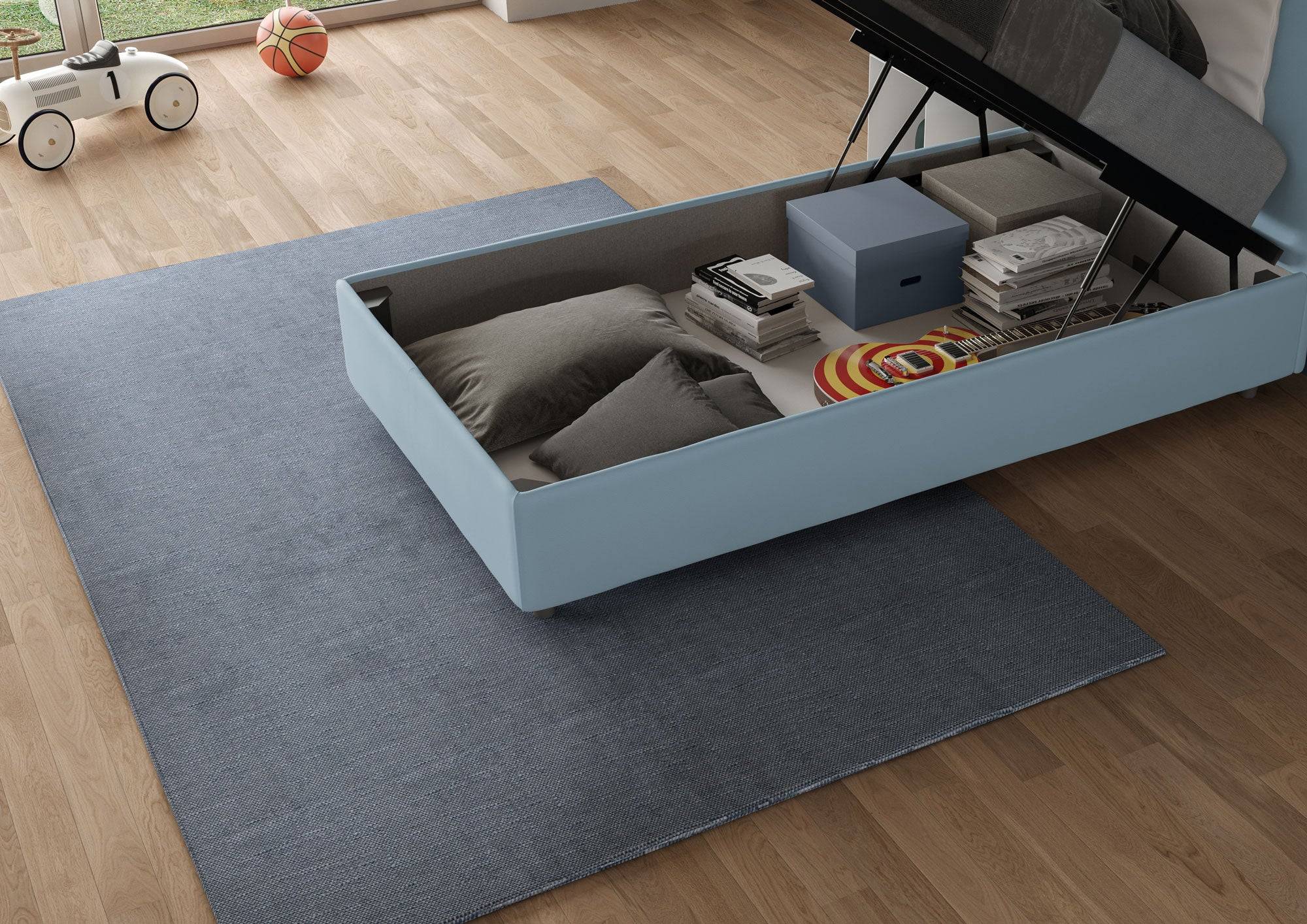 Letto singolo contenitore imbottito 90x190 microfibra Appia - Image 14