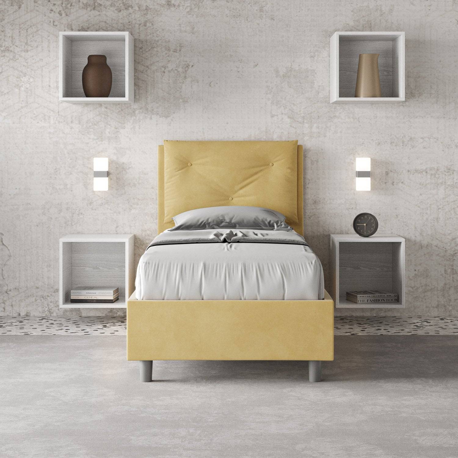 Letto singolo contenitore imbottito 90x190 microfibra Appia - Image 16
