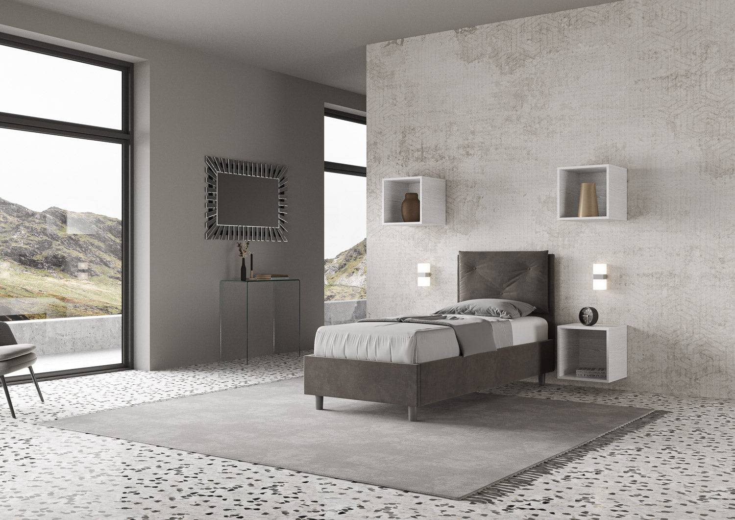 Letto singolo contenitore imbottito 90x190 microfibra Appia - Image 4