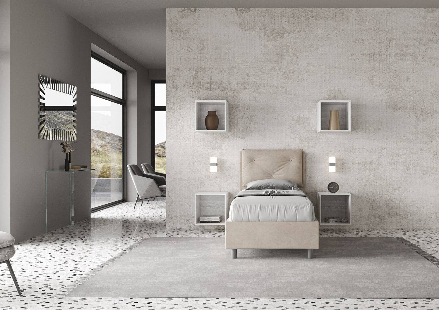 Letto singolo contenitore imbottito 90x190 microfibra Appia - Image 8
