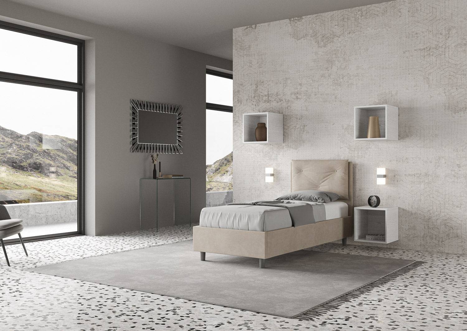 Letto singolo contenitore imbottito 90x190 microfibra Appia - Image 9
