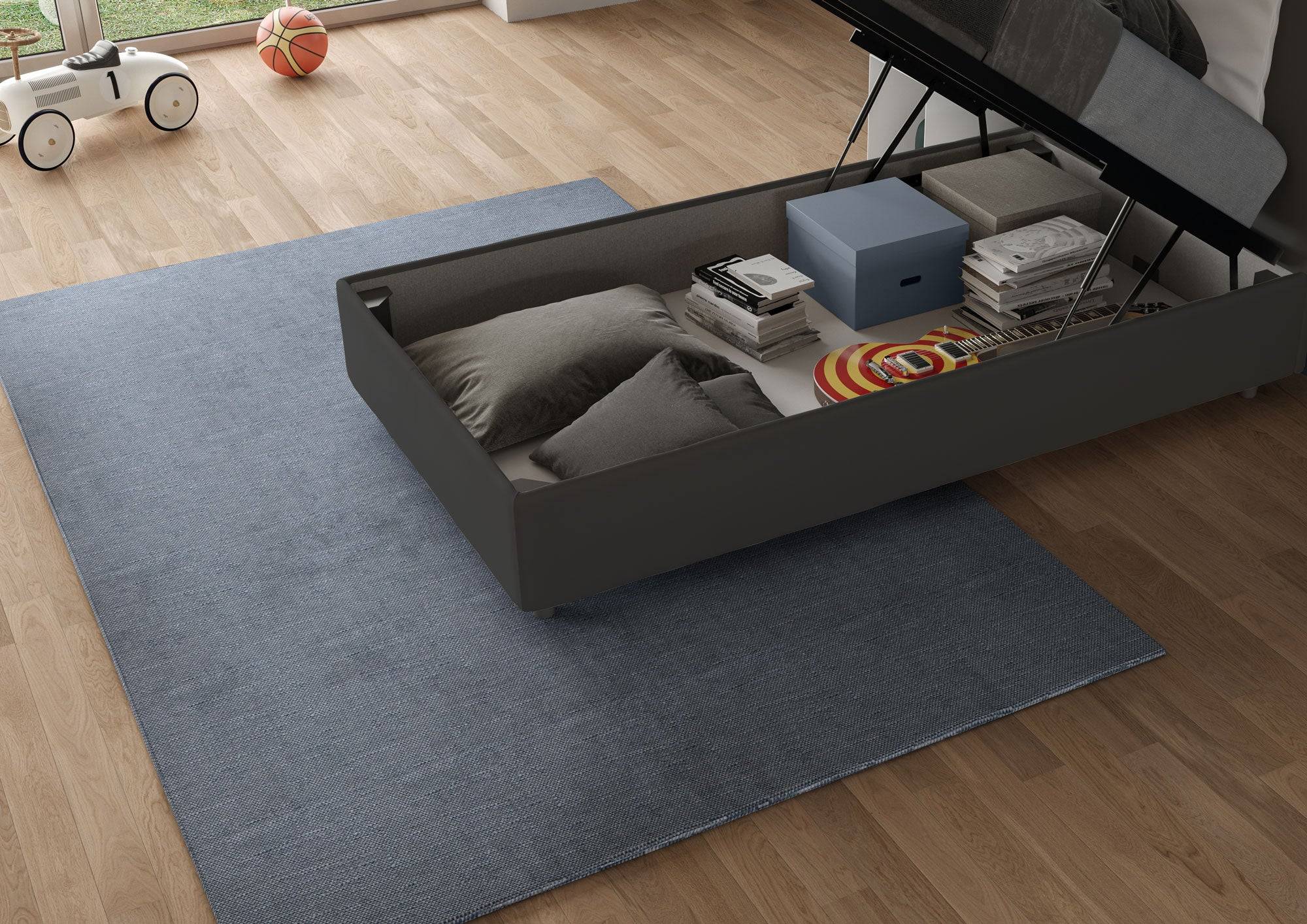 Letto singolo contenitore imbottito 90x200 microfibra Adele - Image 5