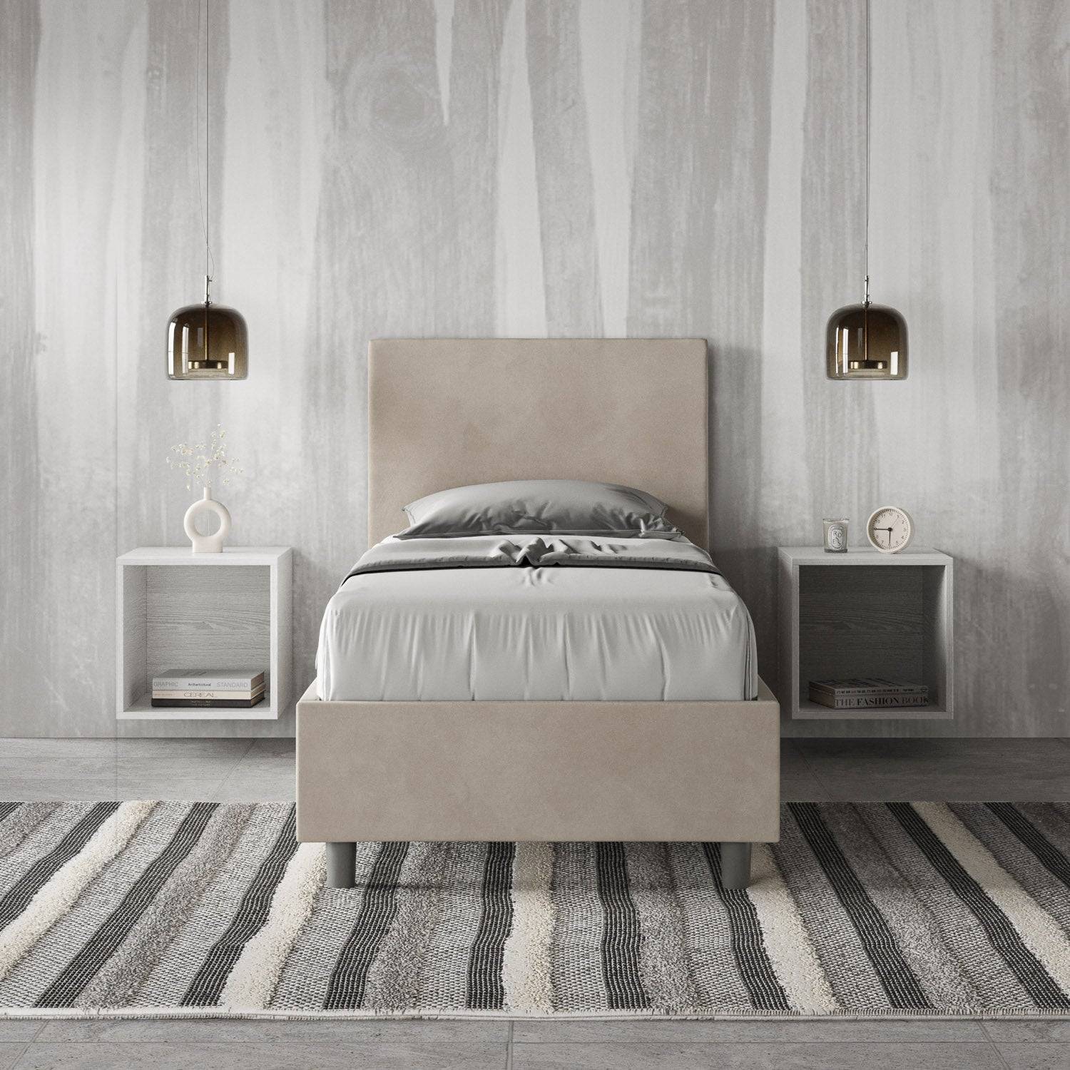 Letto singolo contenitore imbottito 90x200 microfibra Adele - Image 7