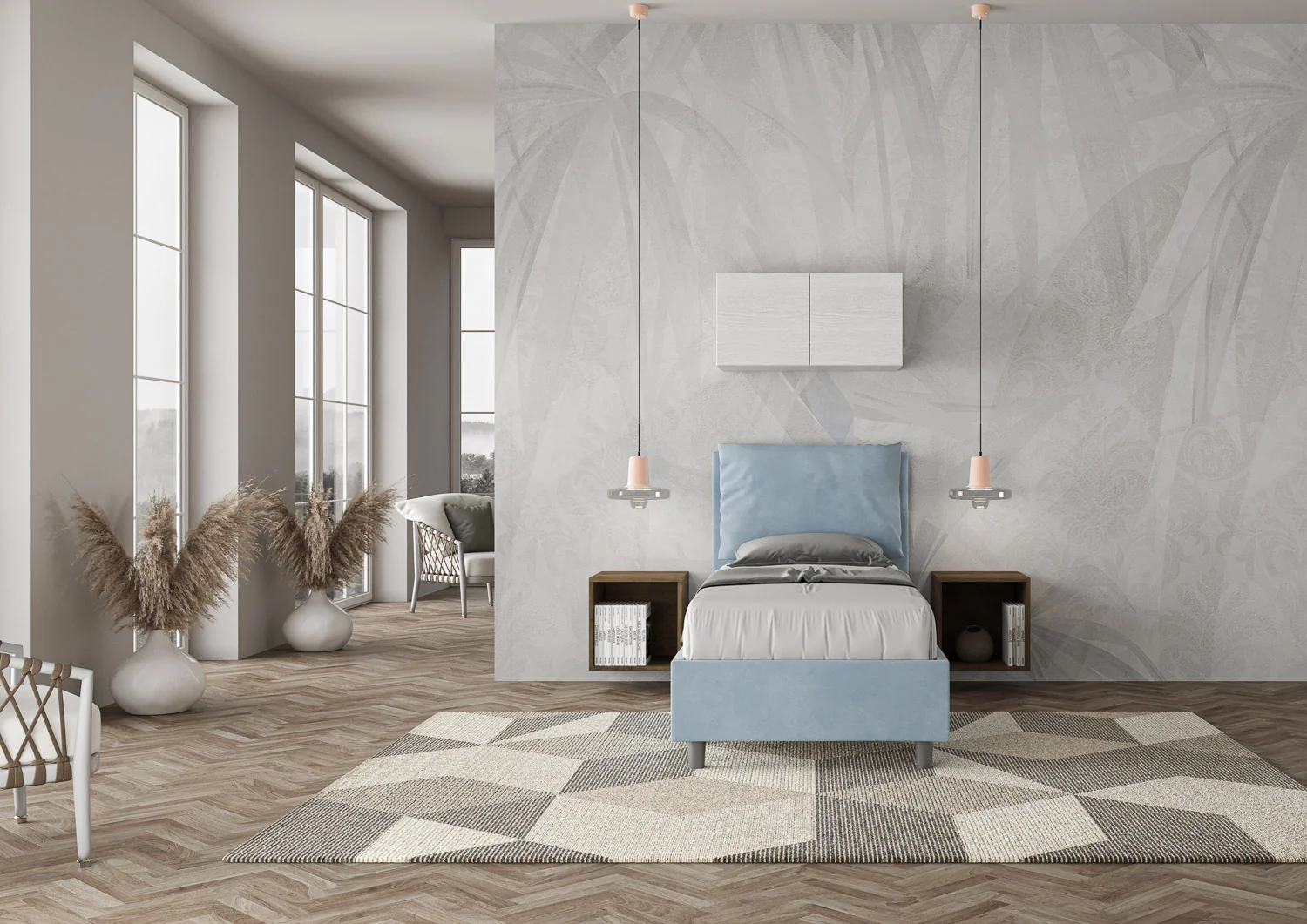 Letto singolo contenitore imbottito 90x200 microfibra Antea - Image 13
