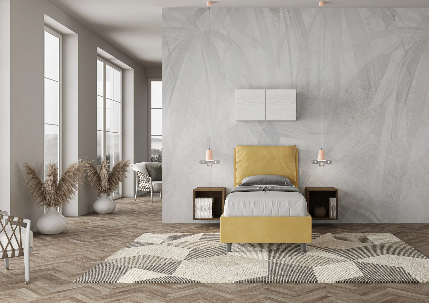 Letto singolo contenitore imbottito 90x200 microfibra Antea - Image 18