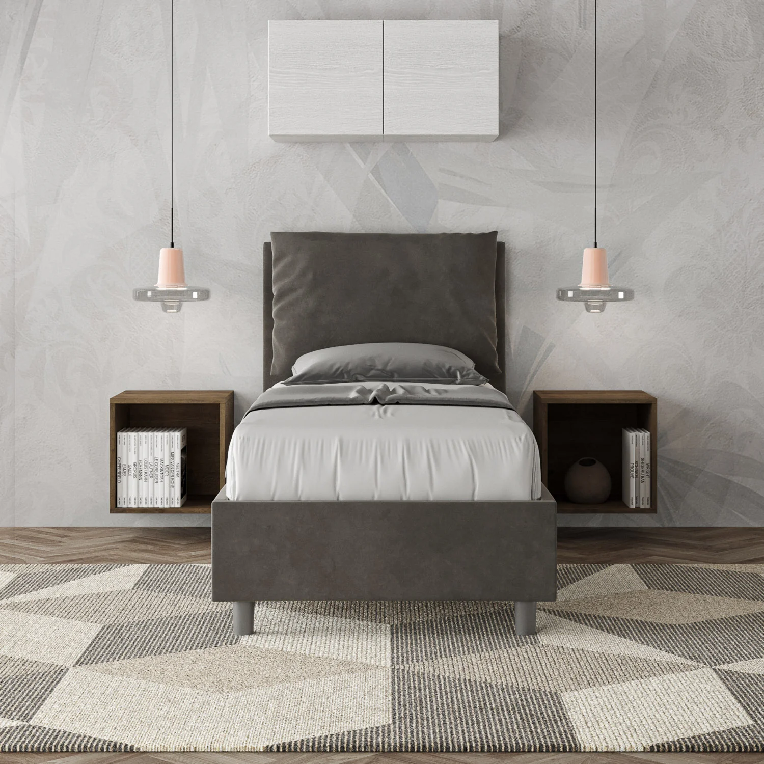 Letto singolo contenitore imbottito 90x200 microfibra Antea - Image 2