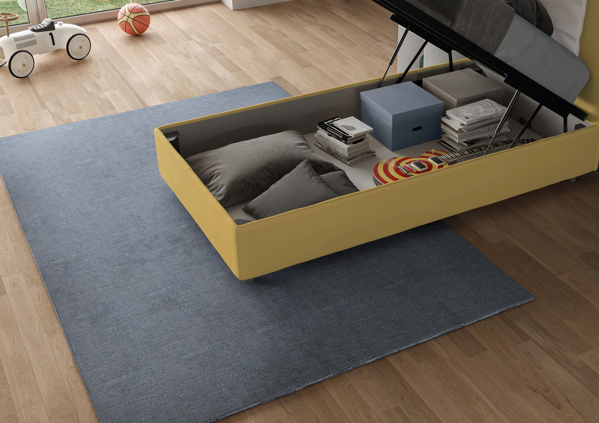 Letto singolo contenitore imbottito 90x200 microfibra Antea - Image 20