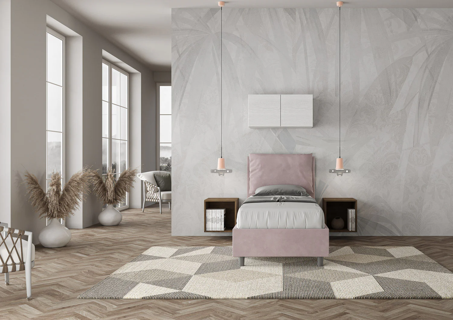 Letto singolo contenitore imbottito 90x200 microfibra Antea - Image 33