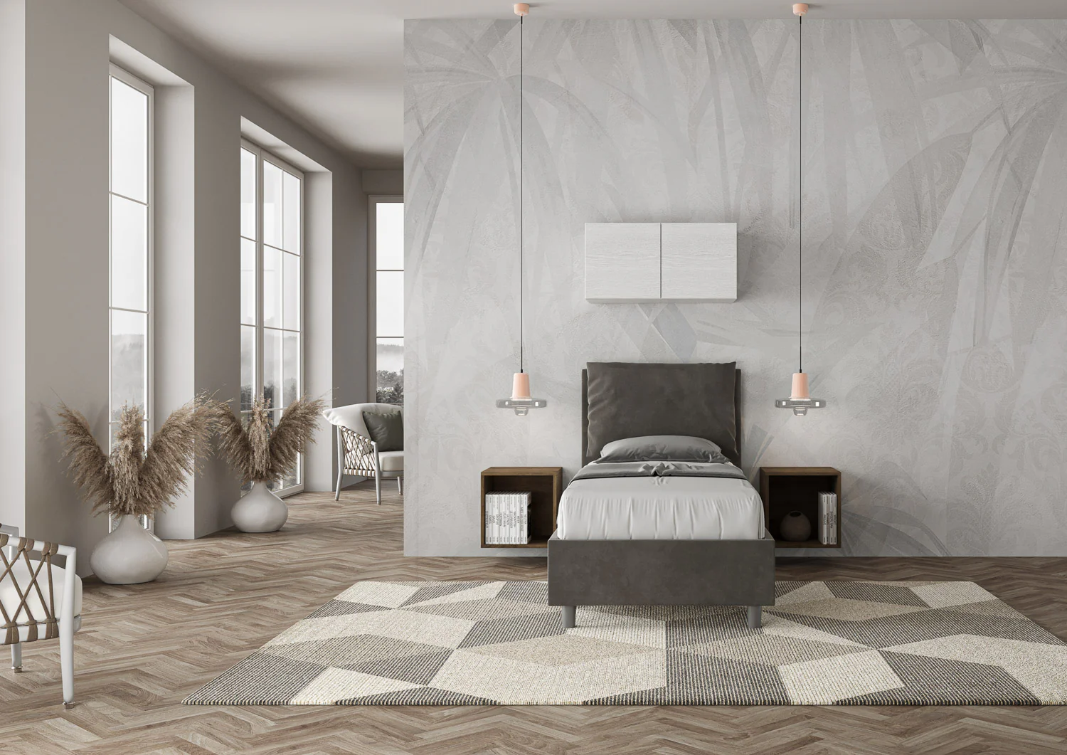 Letto singolo contenitore imbottito 90x200 microfibra Antea - Image 38