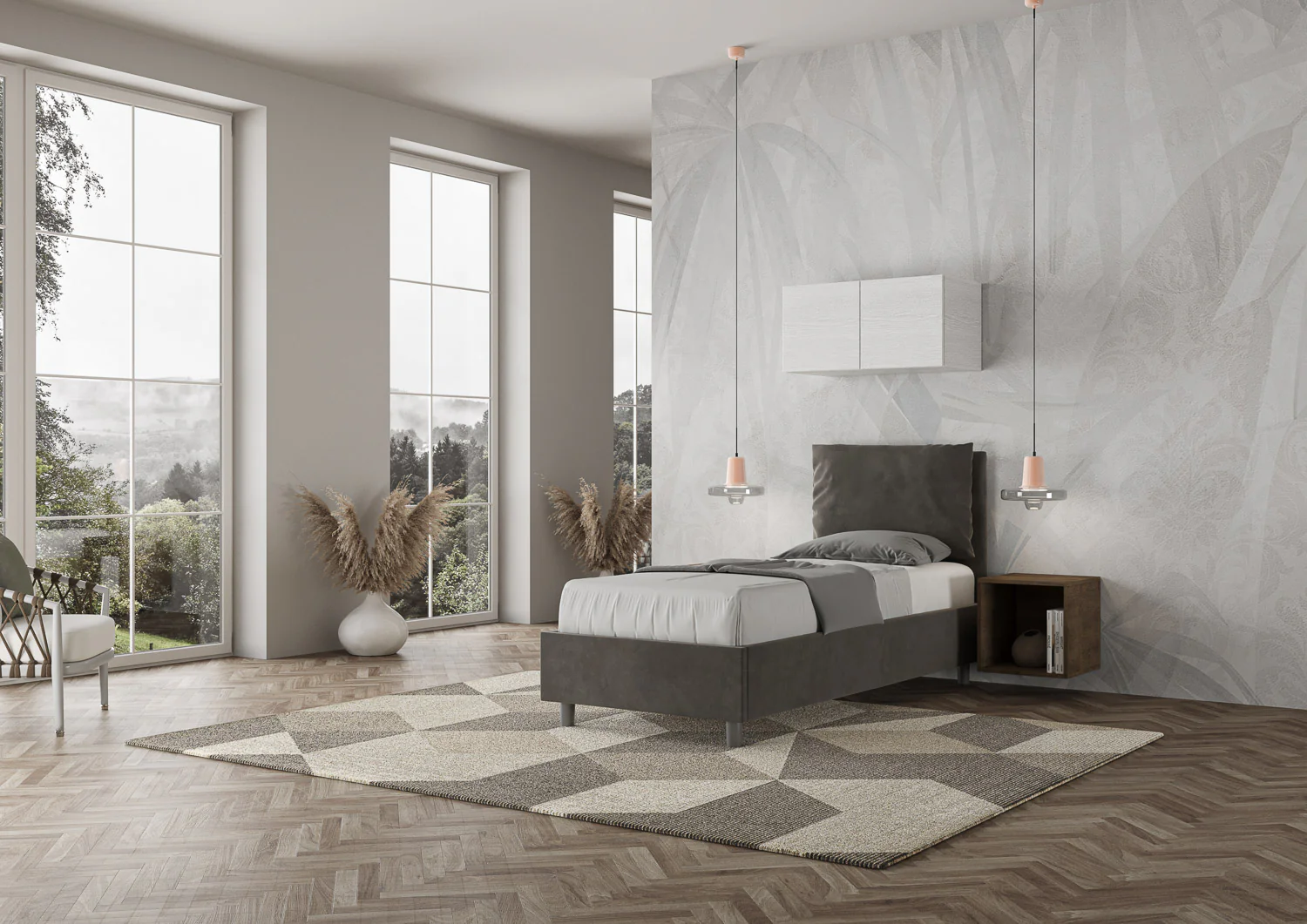 Letto singolo contenitore imbottito 90x200 microfibra Antea - Image 39