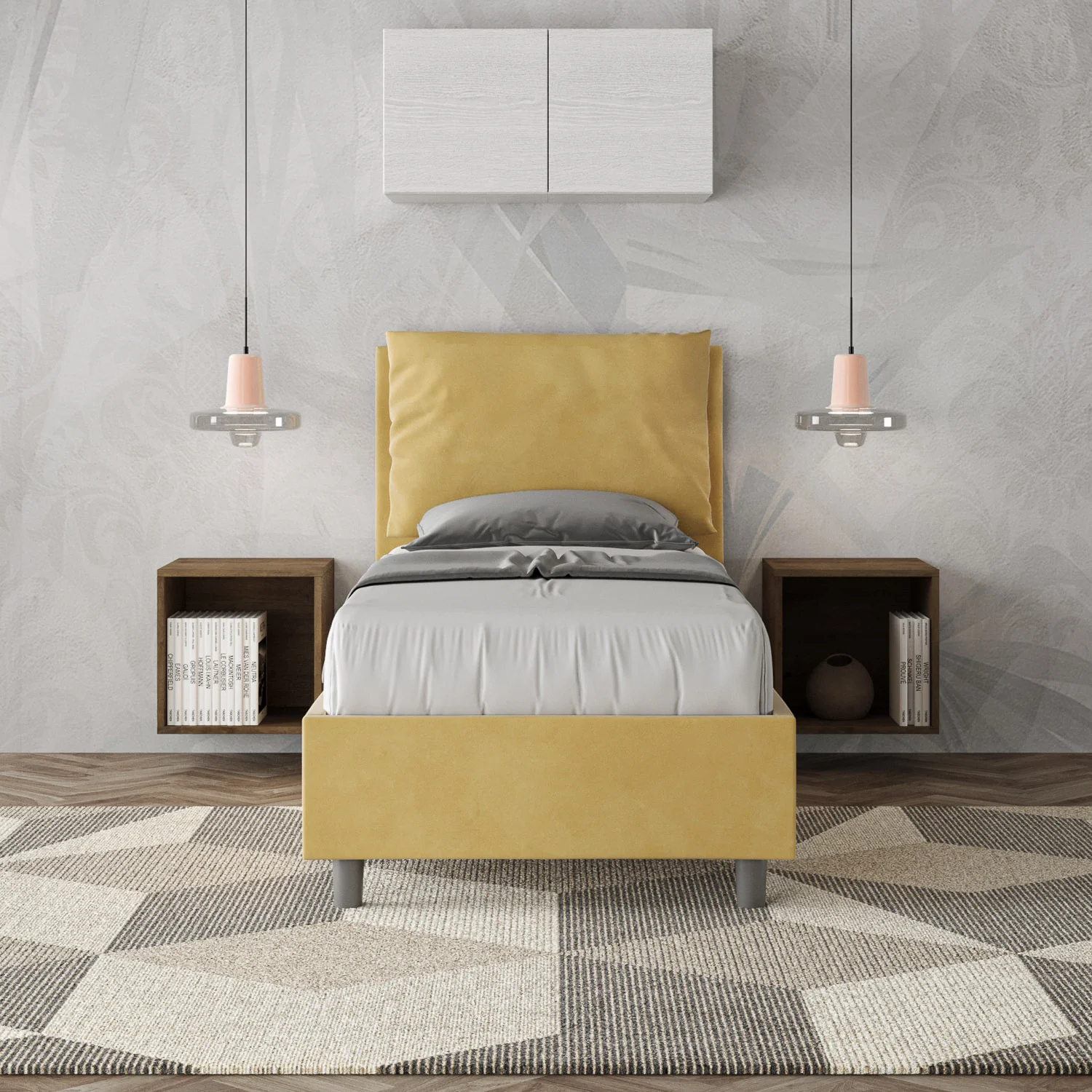 Letto singolo contenitore imbottito 90x200 microfibra Antea - Image 49
