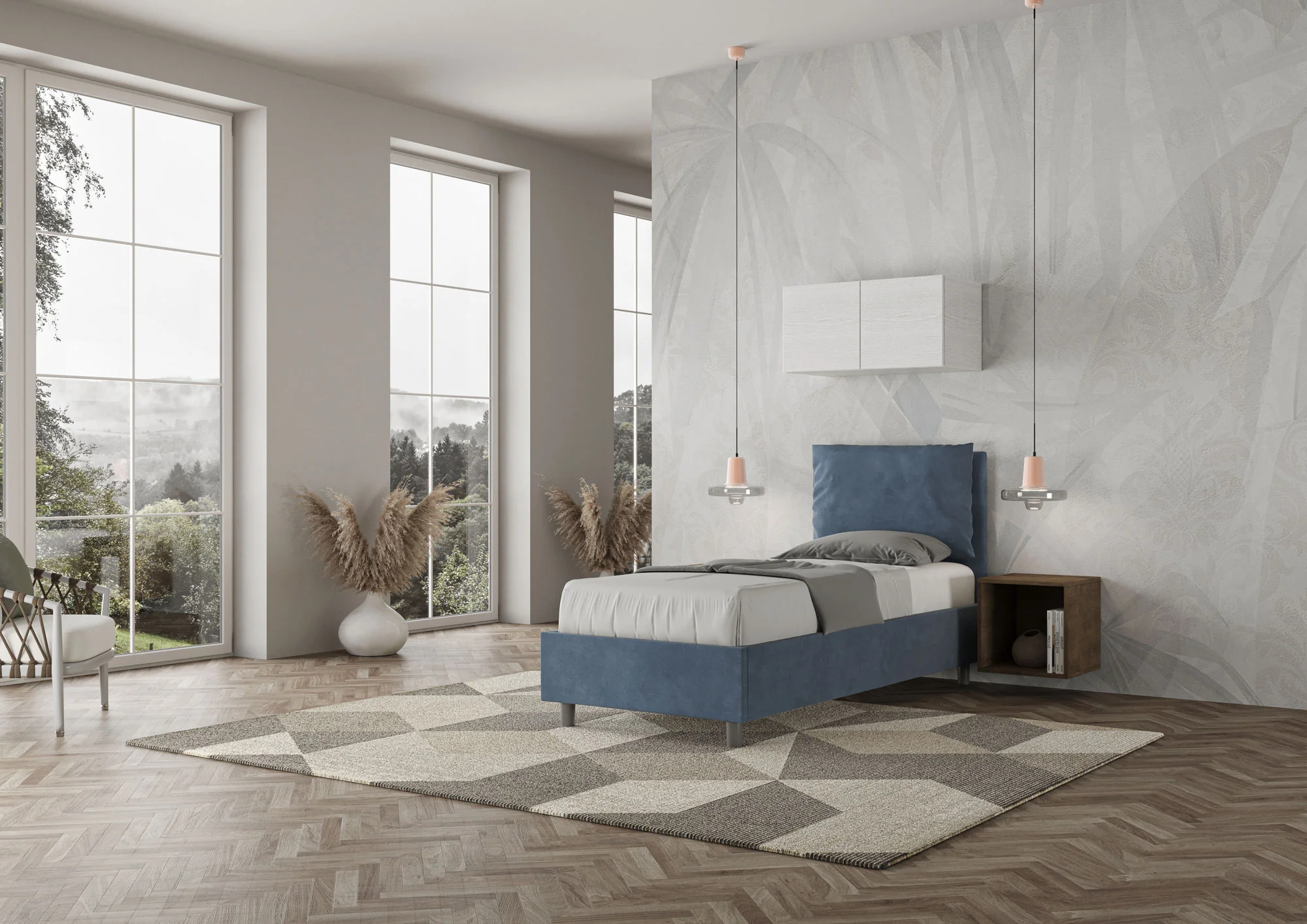 Letto singolo contenitore imbottito 90x200 microfibra Antea - Image 55