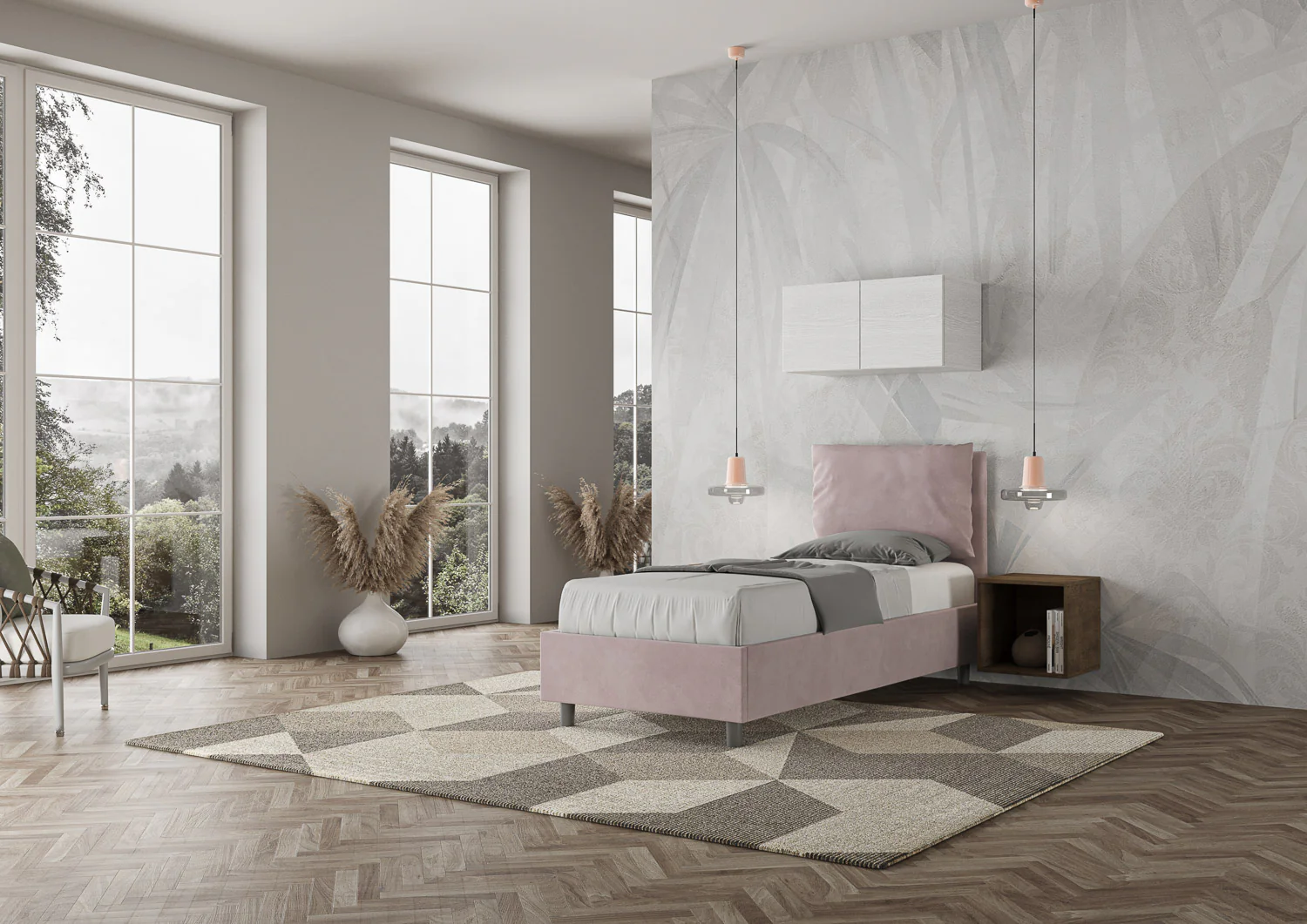 Letto singolo contenitore imbottito 90x200 microfibra Antea - Image 63