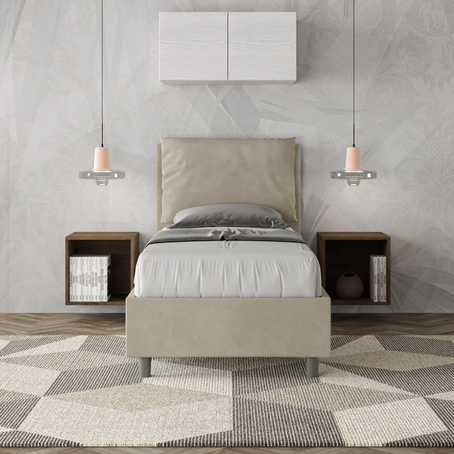 Letto singolo contenitore imbottito 90x200 microfibra Antea - Image 69