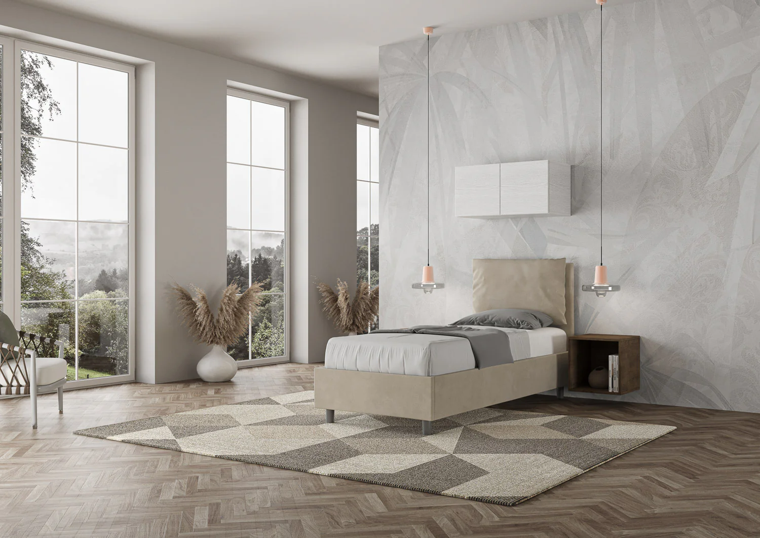 Letto singolo contenitore imbottito 90x200 microfibra Antea - Image 71