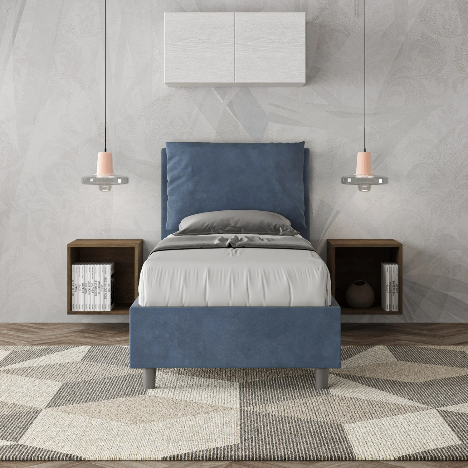 Letto singolo contenitore imbottito 90x200 microfibra Antea - Image 81