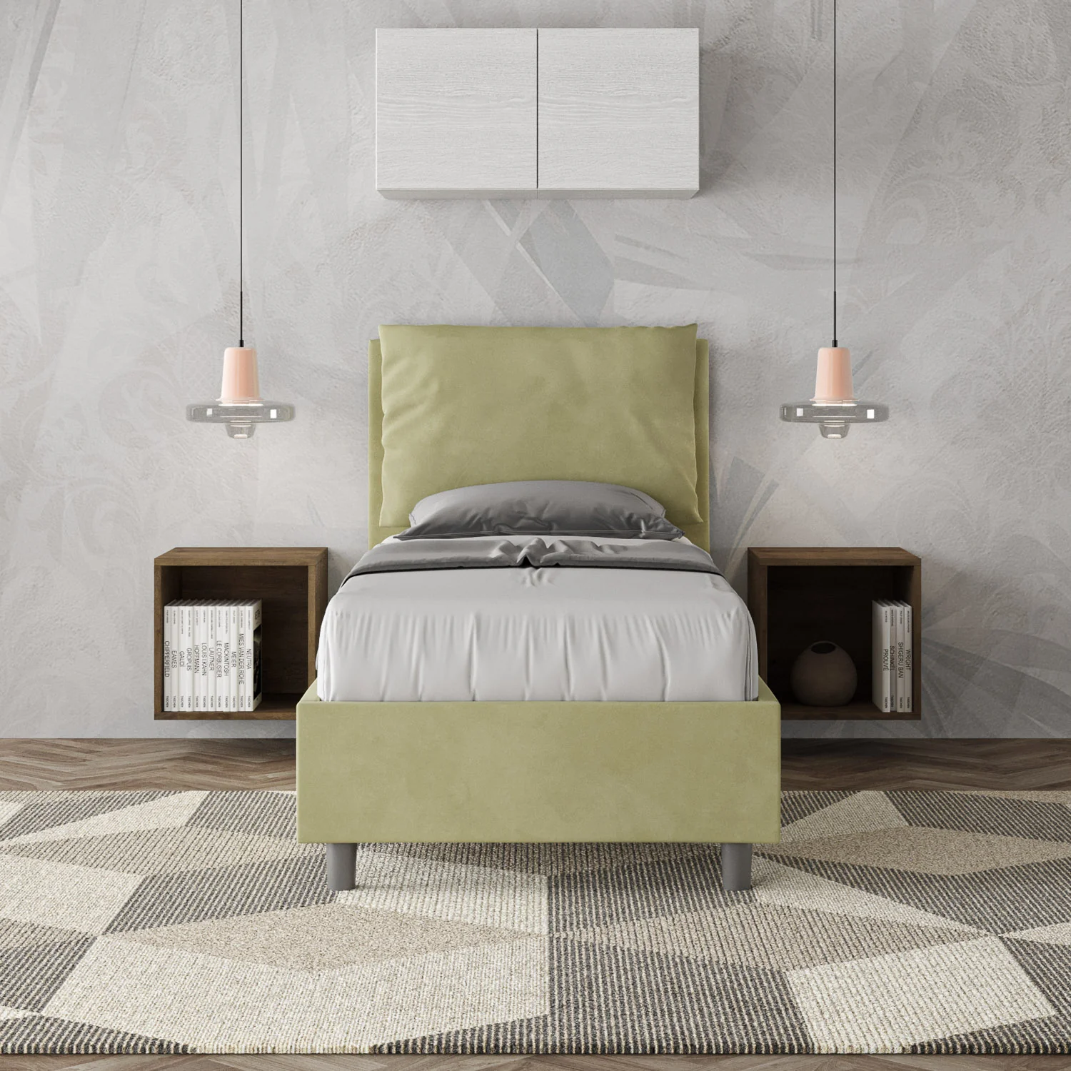 Letto singolo contenitore imbottito 90x200 microfibra Antea - Image 85