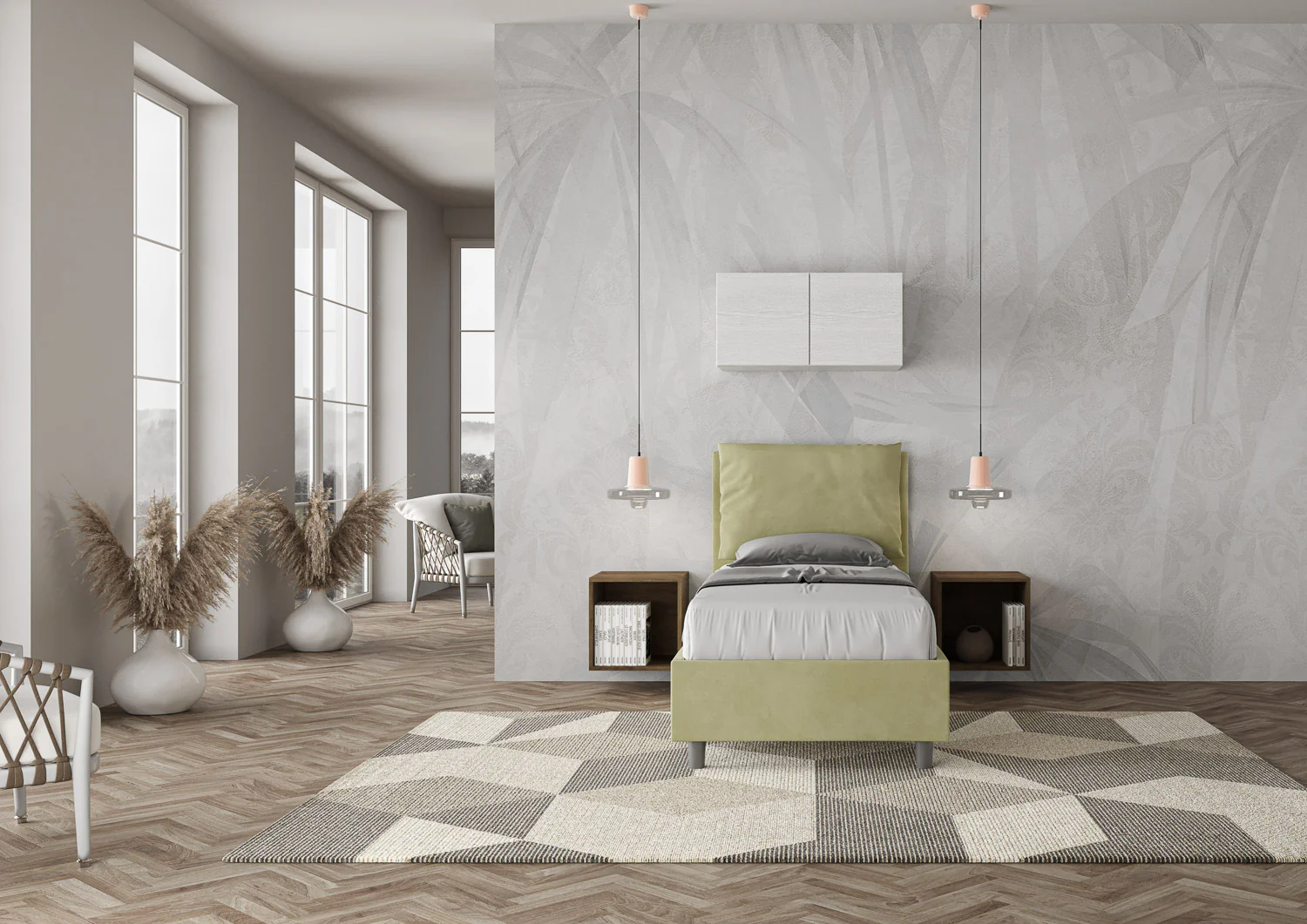Letto singolo contenitore imbottito 90x200 microfibra Antea - Image 86