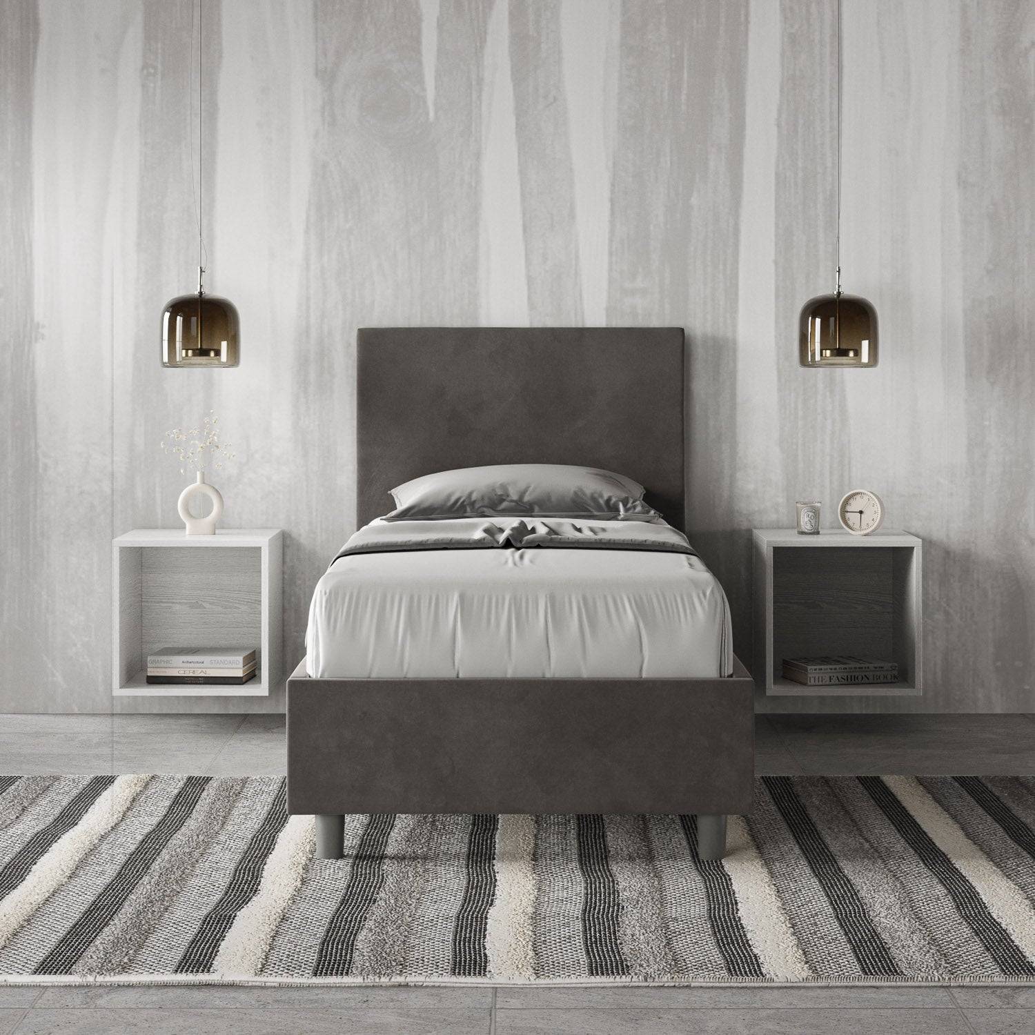 Letto singolo contenitore imbottito 90x210 microfibra Adele - Image 2