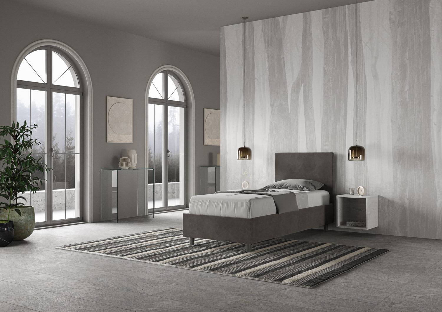 Letto singolo contenitore imbottito 90x210 microfibra Adele - Image 4