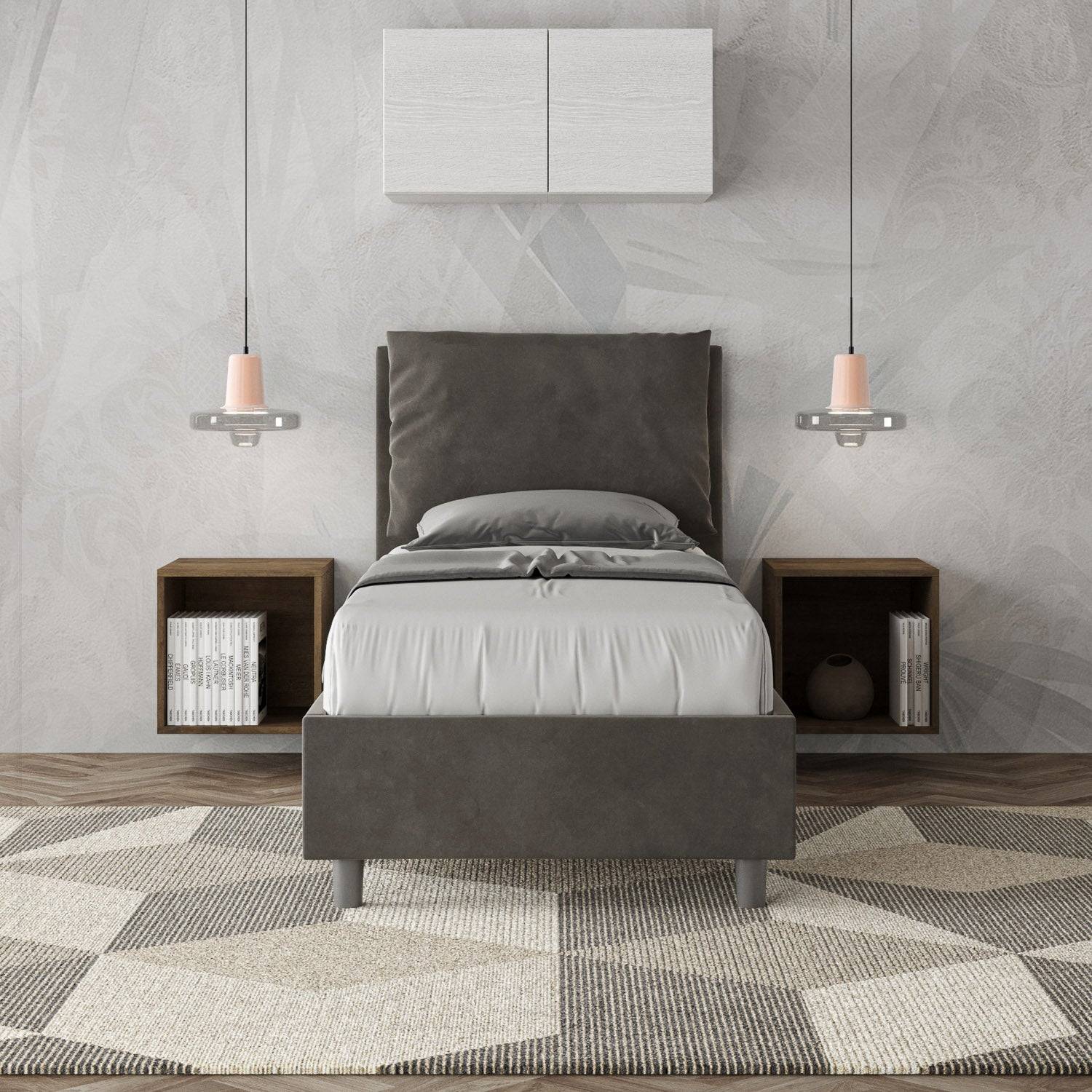 Letto singolo contenitore imbottito 90x210 microfibra Antea - Image 2