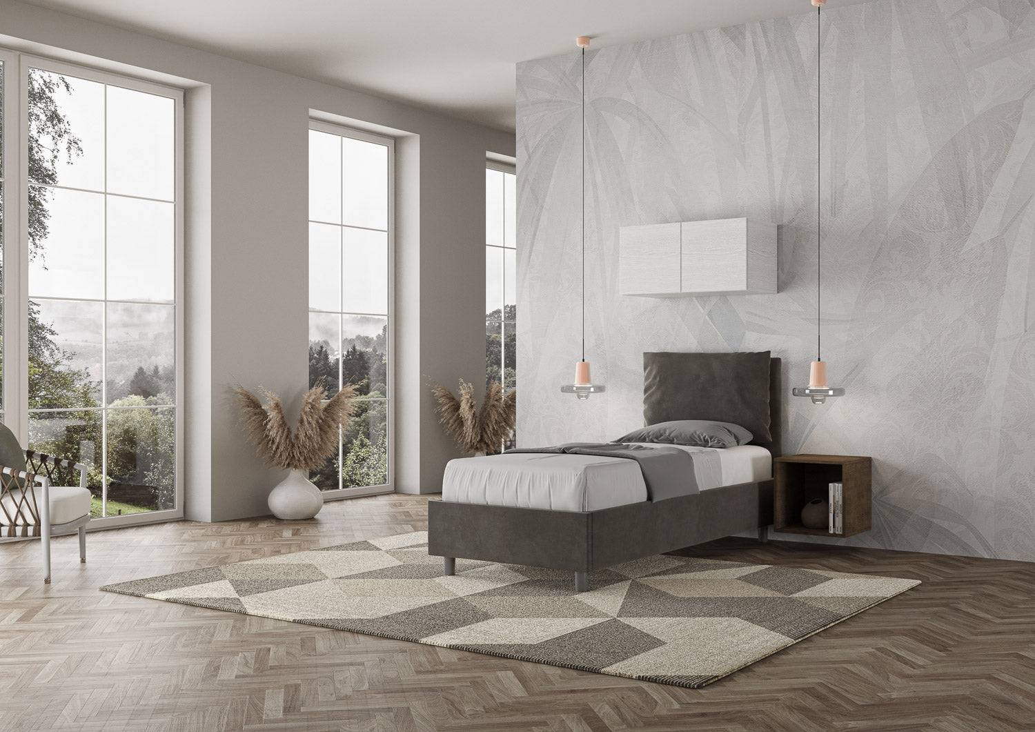 Letto singolo contenitore imbottito 90x210 microfibra Antea - Image 4