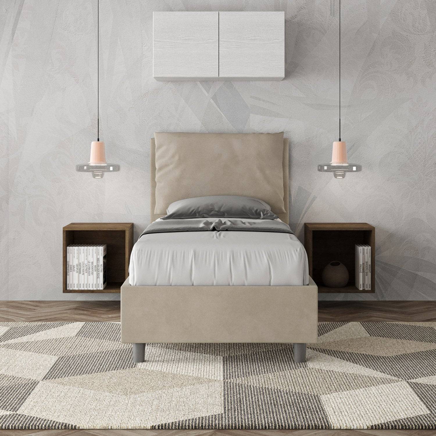 Letto singolo contenitore imbottito 90x210 microfibra Antea - Image 7
