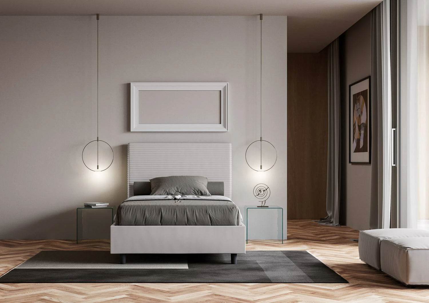 Letto singolo contenitore imbottito similpelle Focus - Image 13